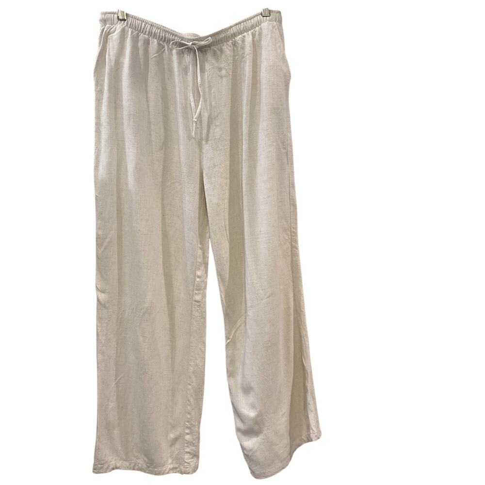 Wide Leg linen blend Drawstring Pants in Cream